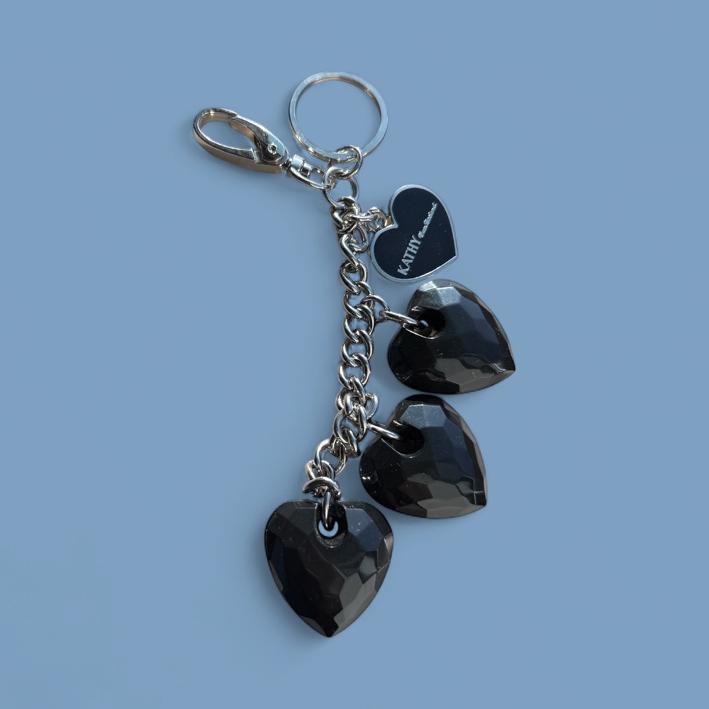 Kathy Van Zeeland Black Heart Keychain / Purse Chain w/ Clip